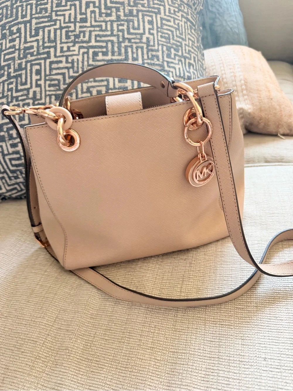 Michael Kors Blush Leather Shoulder Bag with Gold Hardware